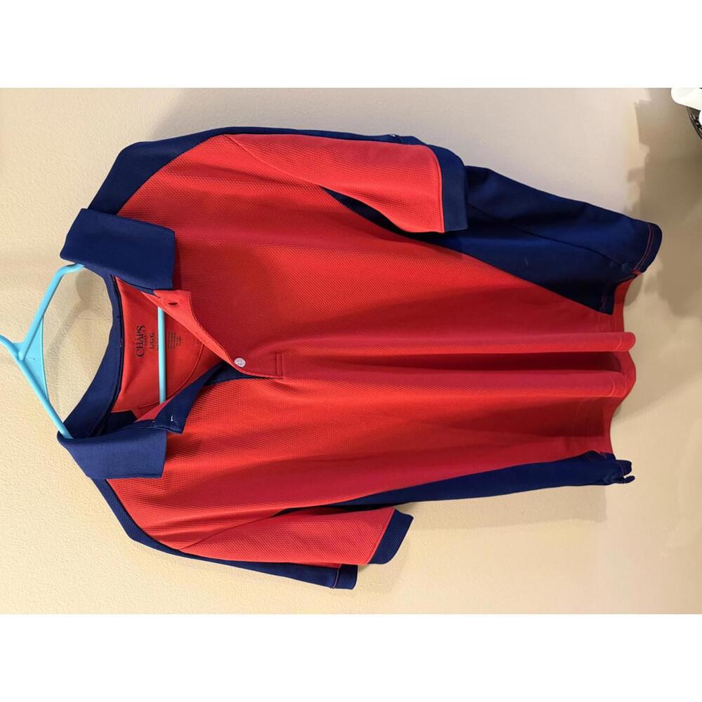 Chaps Golf Men's Polo Shirt Large Red Navy Colorblock